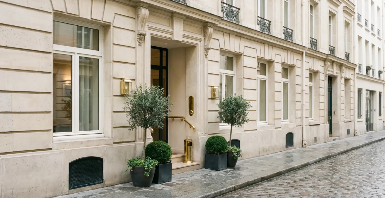 Façade élégante d'un hôtel de charme parisien dans le 8e arrondissement